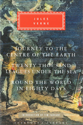 Cover image from Everyman's Library edition of Journey to the Center of the Earth, Twenty Thousand Leagues Under the Sea, Round the World in Eighty Days